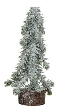 Frosted Evergreen Tree with Wooden Base