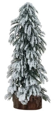 Frosted Evergreen Tree with Wooden Base