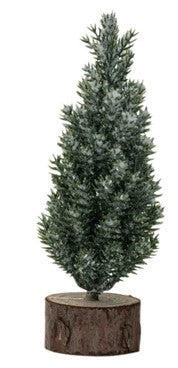 Frosted Evergreen Tree with Wooden Base