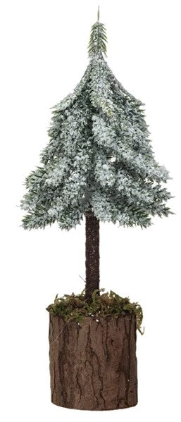 Frosted Fir Tree with Wooden Base