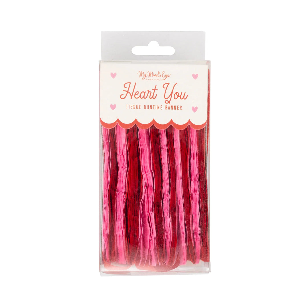 Pink + Red Double Tissue  Bunting Banner, 7'