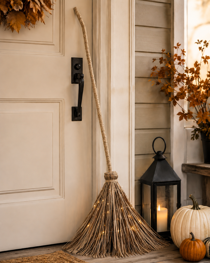 Light-Up Rustic Witch Broom, 4.5 Ft