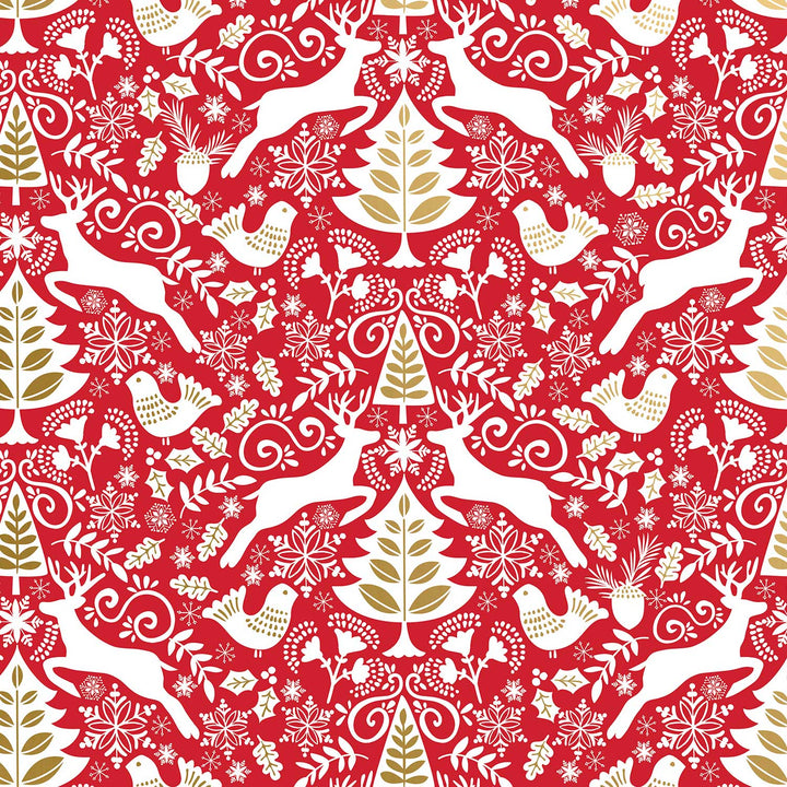 Red Scandanavian Christmas Gift Wrap, 10 ft x 30"
