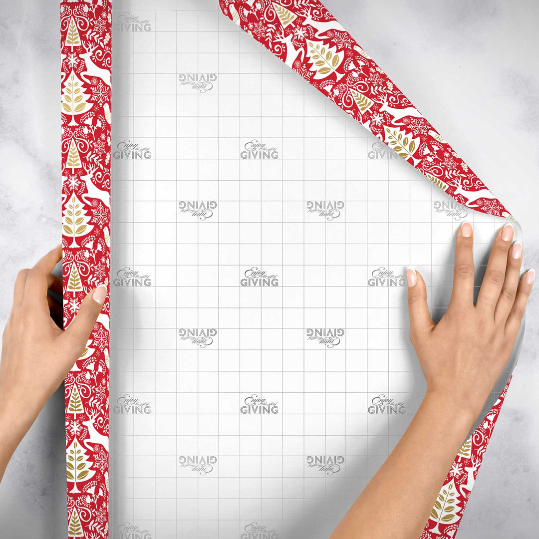 Red Scandanavian Christmas Gift Wrap, 10 ft x 30"