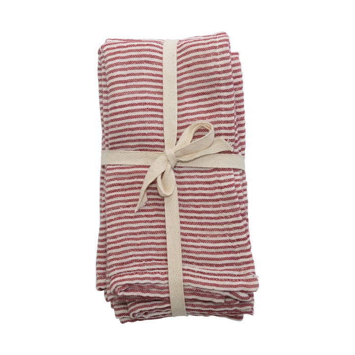 Pinstriped Red and White Cotton Napkins, Set of 4