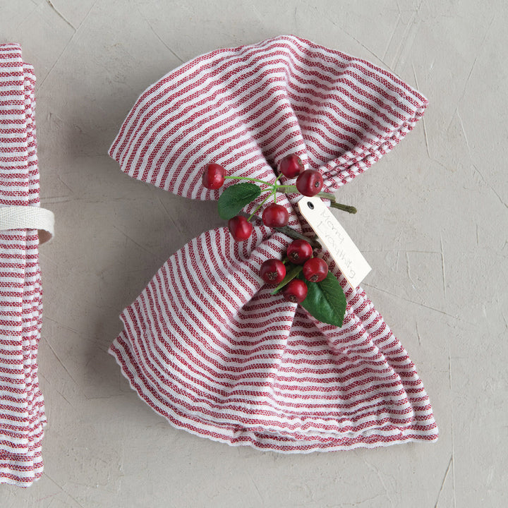 Pinstriped Red and White Cotton Napkins, Set of 4