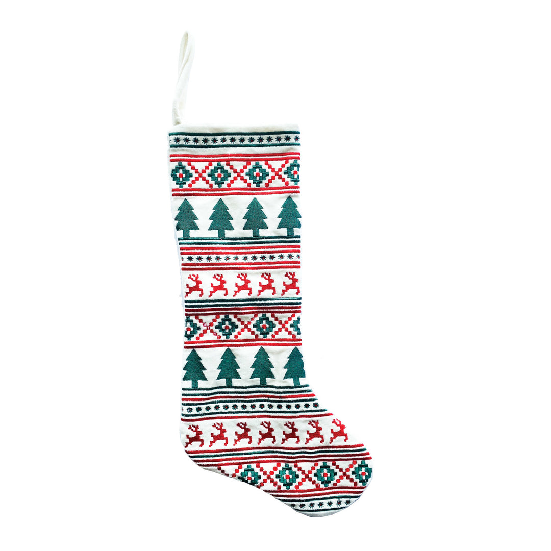 Cotton Velvet Embroidered Stocking