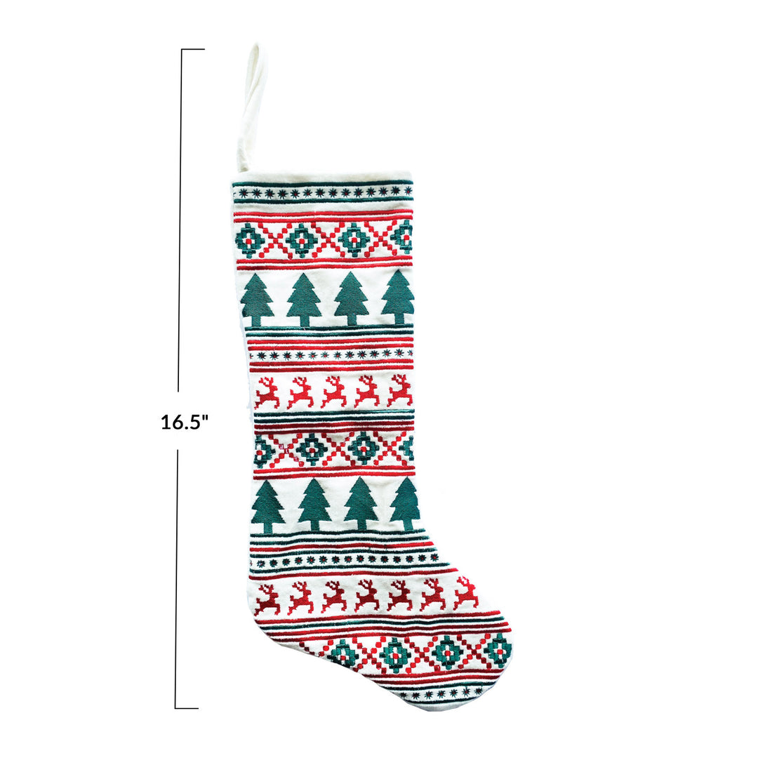 Cotton Velvet Embroidered Stocking