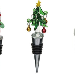Wine Stopper w/ Hand-Painted Glass Holiday Icon