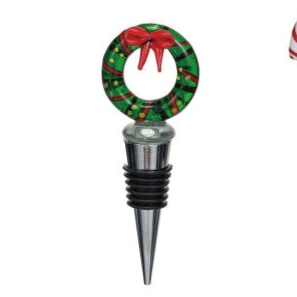 Wine Stopper w/ Hand-Painted Glass Holiday Icon