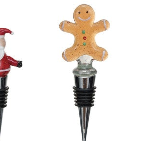 Wine Stopper w/ Hand-Painted Glass Holiday Icon