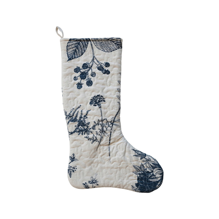 Quilted Cotton Printed Stocking, White + Blue Floral Print