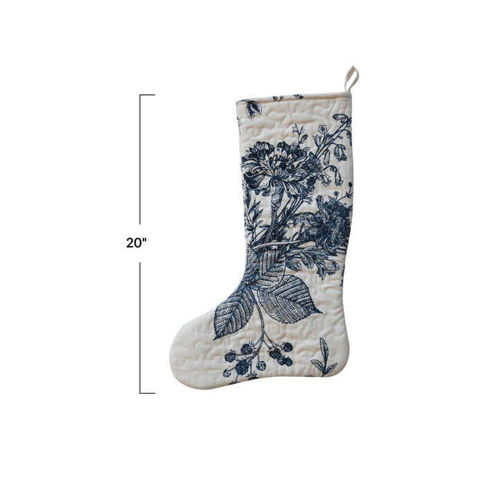 Quilted Cotton Printed Stocking, White + Blue Floral Print