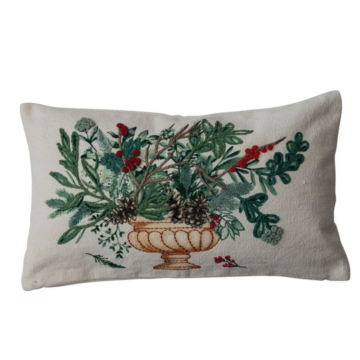 Floral Urn Canvas Printed Lumbar Throw Pillow