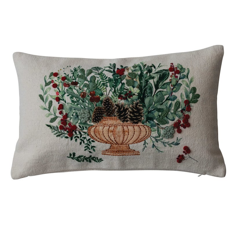 Floral Urn Canvas Printed Lumbar Throw Pillow