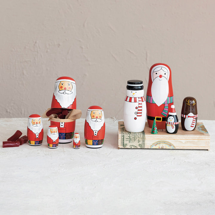 Wooden Holiday Nesting Doll