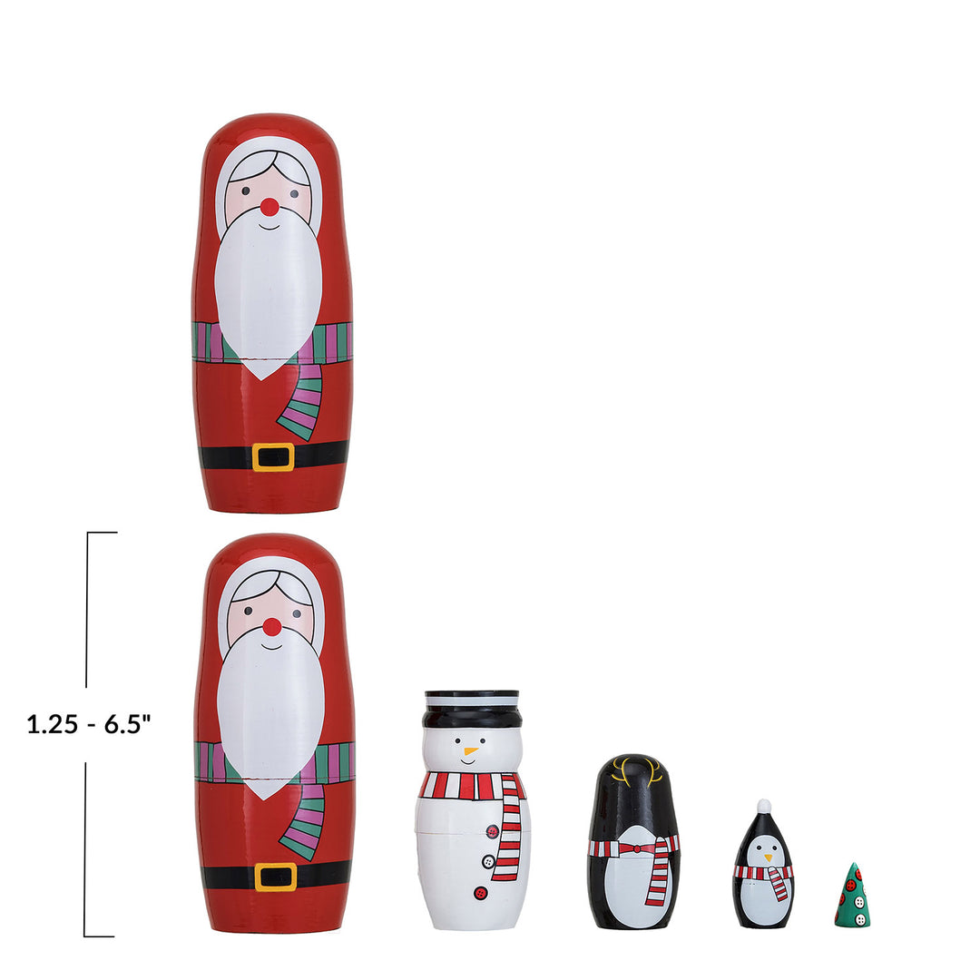 Wooden Holiday Nesting Doll