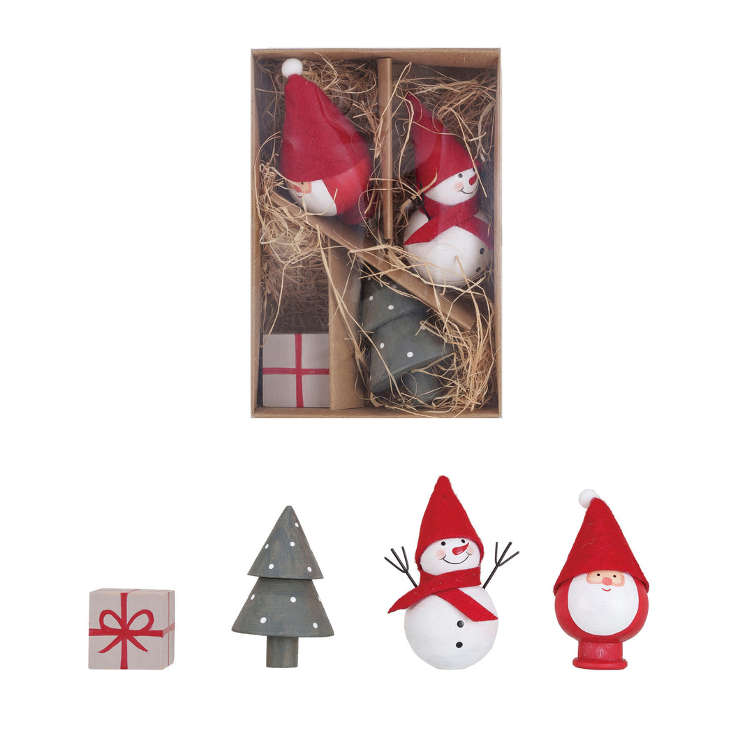 Wooden Tree, Present, Gnome, Snowman Toy Box Set of 4