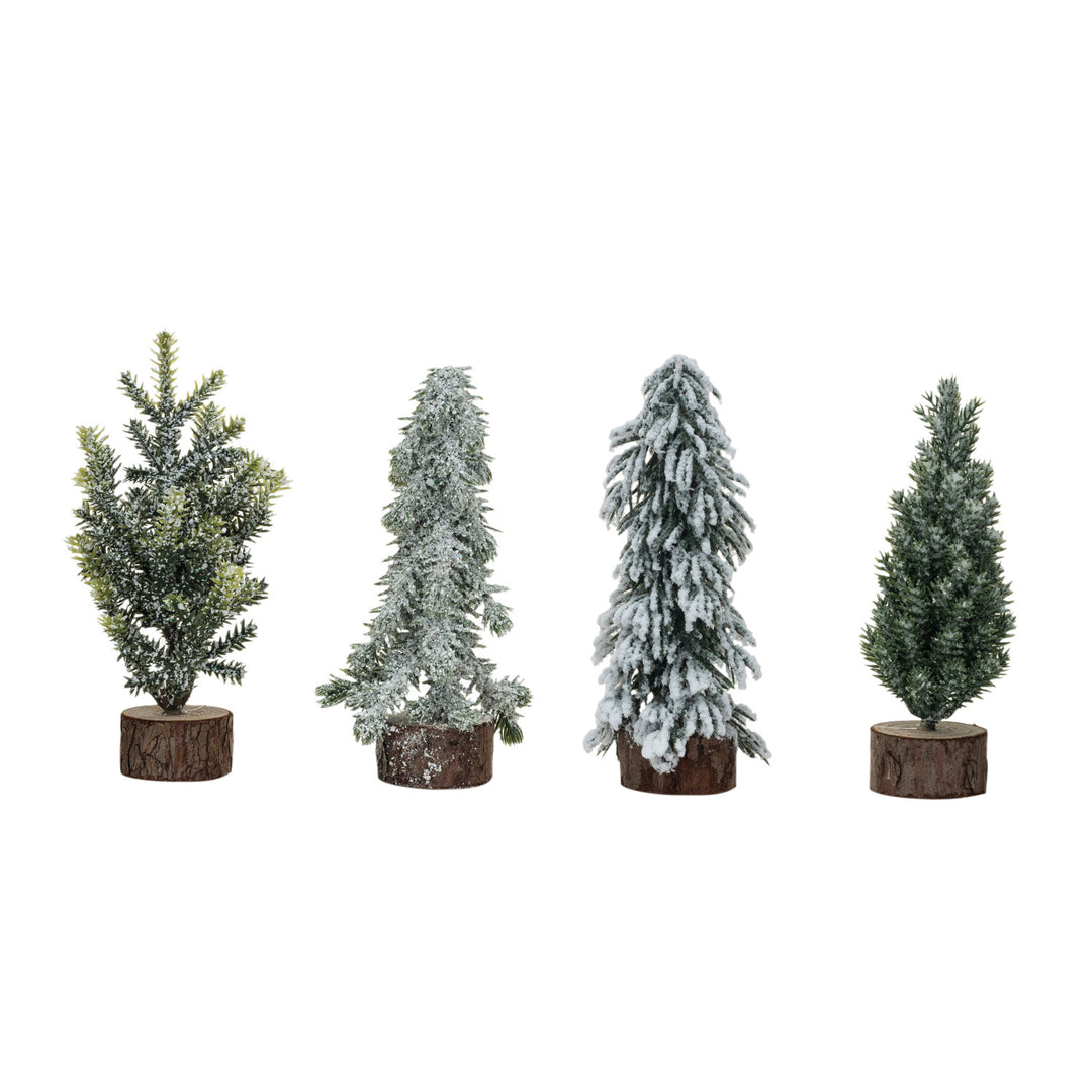 Frosted Evergreen Tree with Wooden Base