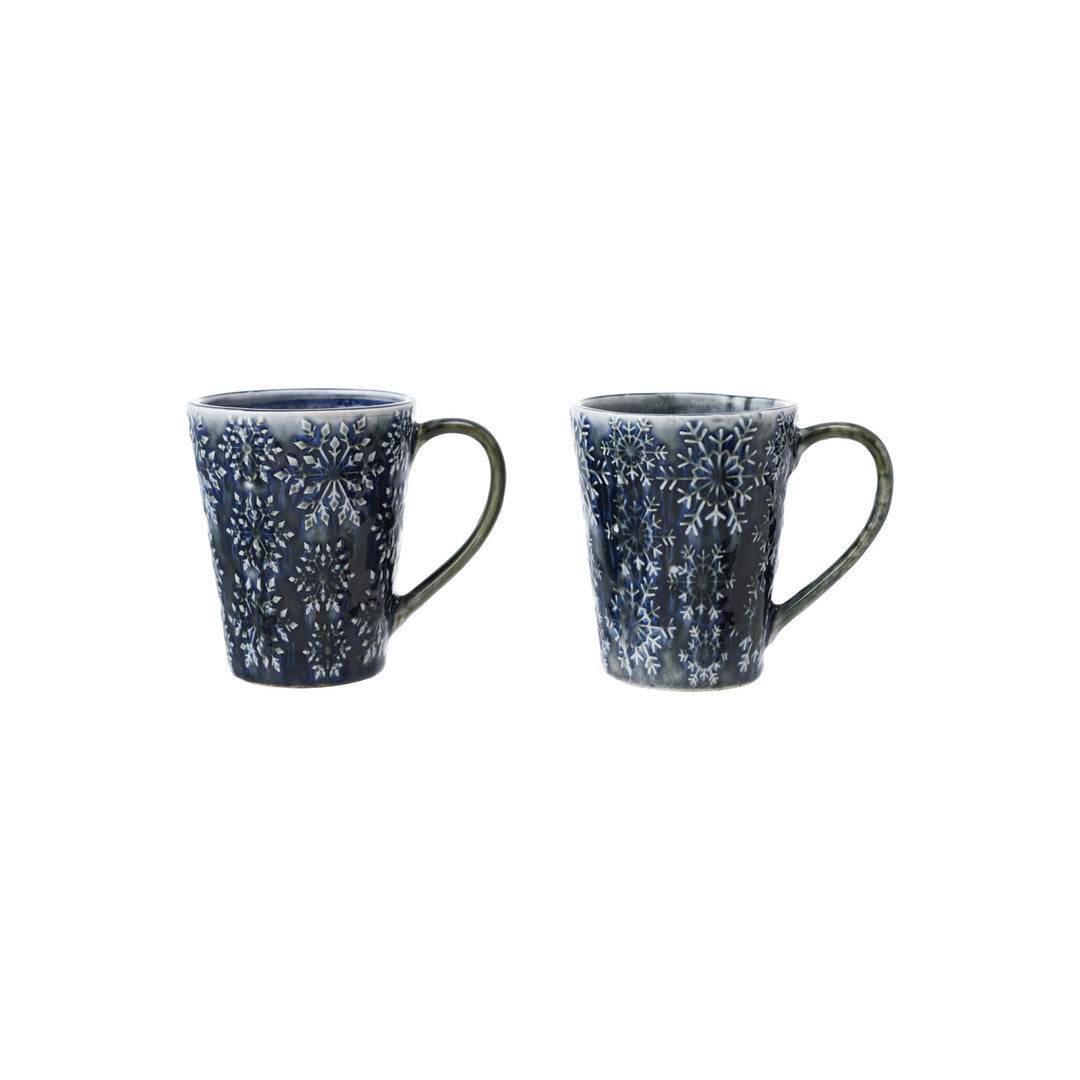 14 oz Snowflake Debossed Stoneware Mug, Blue