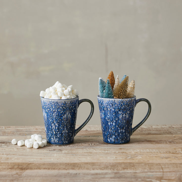 14 oz Snowflake Debossed Stoneware Mug, Blue