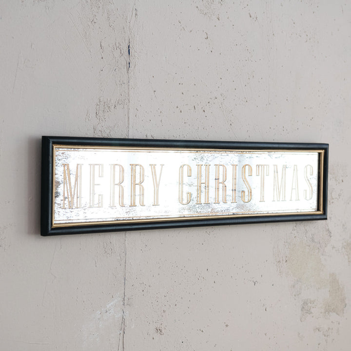 "Merry Christmas" Antiqued Mirror Wall Decor, 32"x7.5"