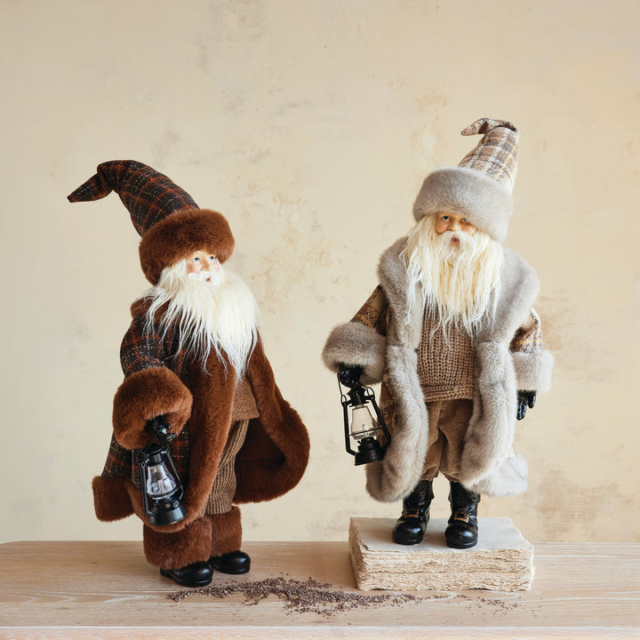 Santa with Lantern and Faux Fir Coat