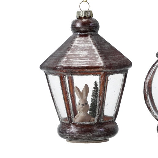 Lantern Ornament with Bunny + Deer + Snow + Glitter