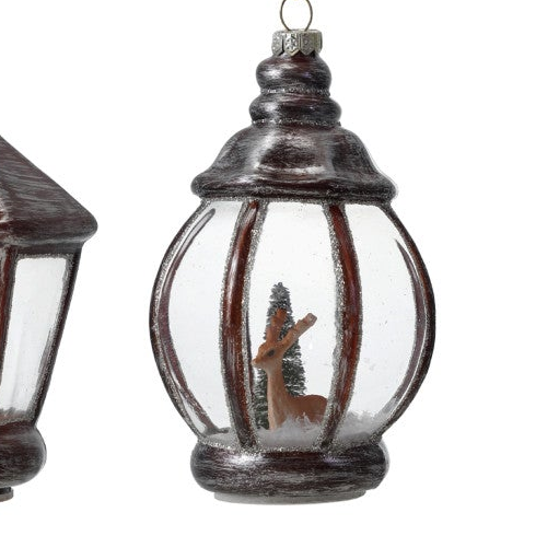 Lantern Ornament with Bunny + Deer + Snow + Glitter