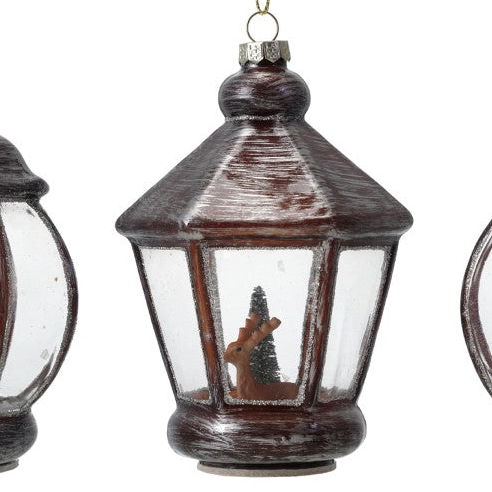 Lantern Ornament with Bunny + Deer + Snow + Glitter