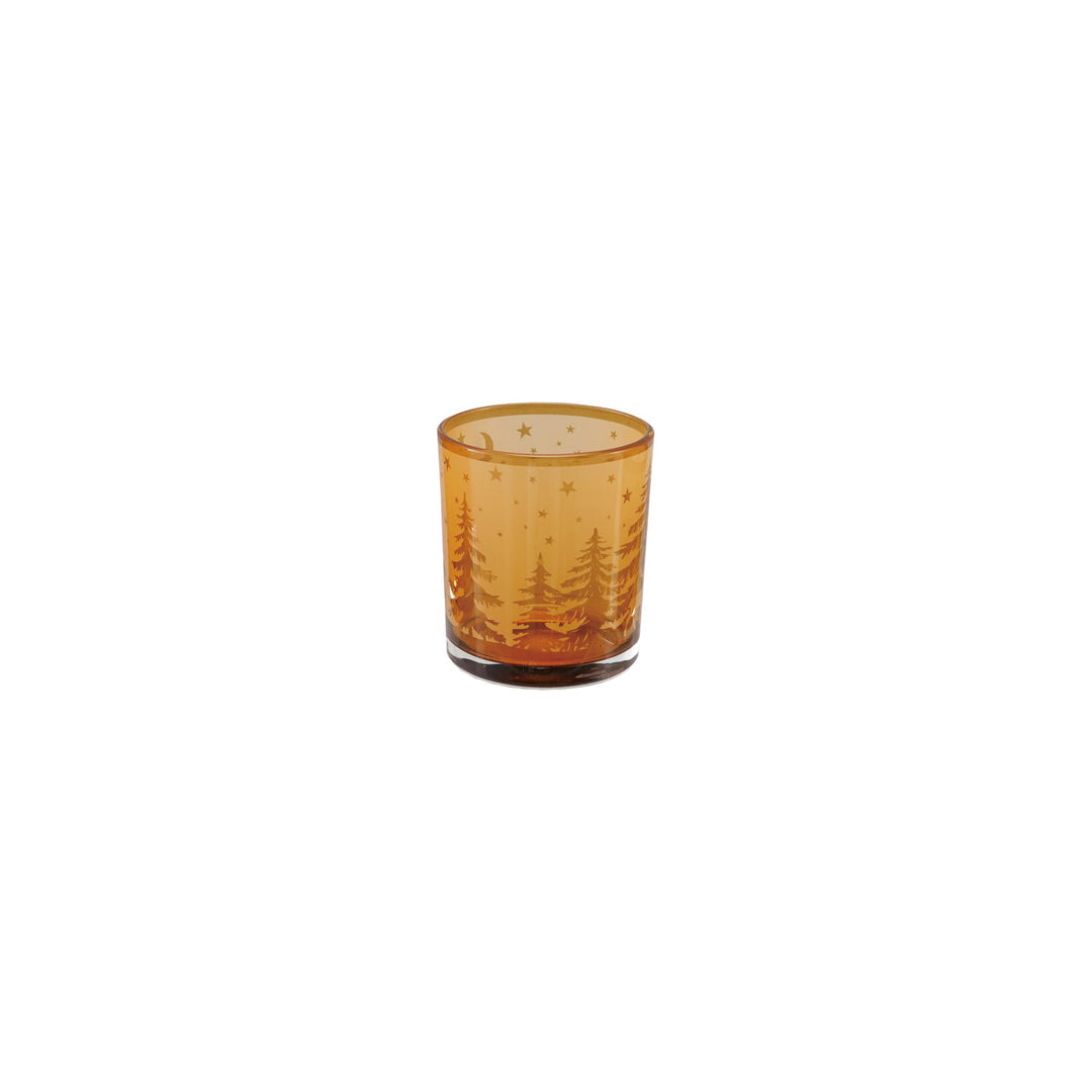 Amber Glass Woodland Tealight Holder