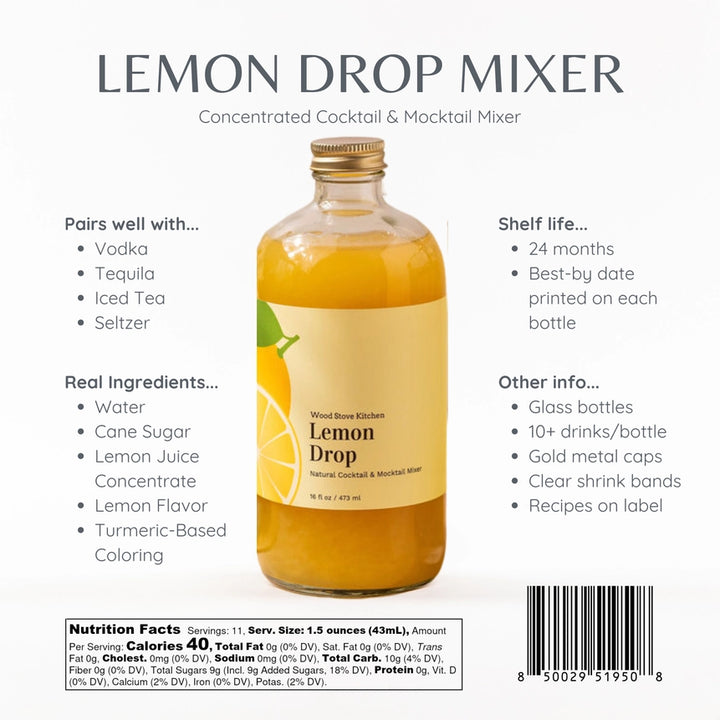 Lemon Drop Natural Cocktail + Mocktail Mixer, 16 oz
