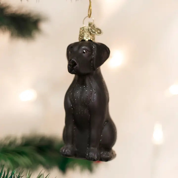Handcrafted Black Labrador Glass Christmas Ornament