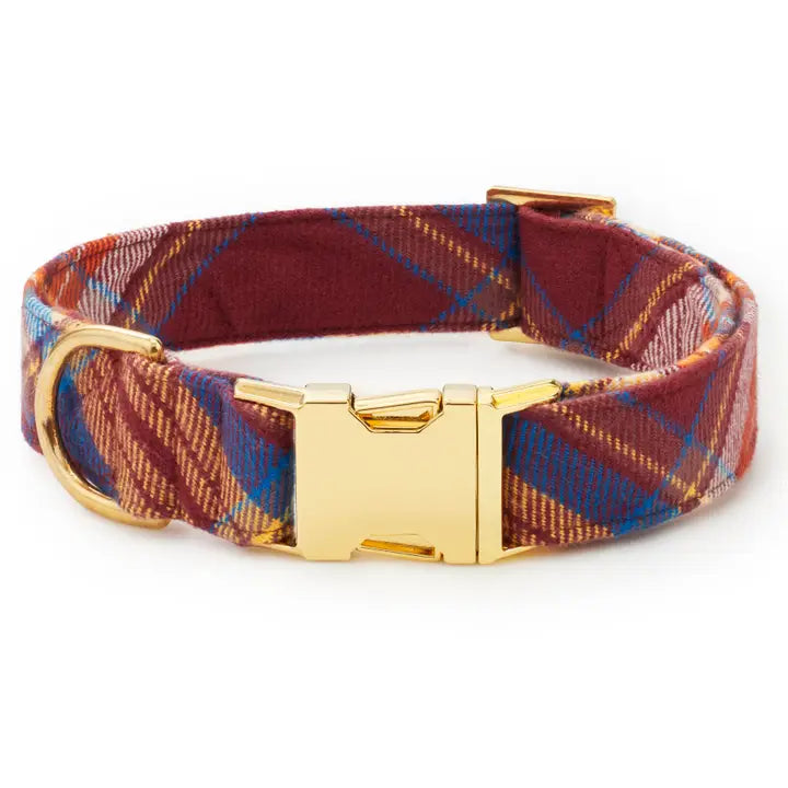 Marlow Plaid Flannel Dog Collar with Gold Hardware
