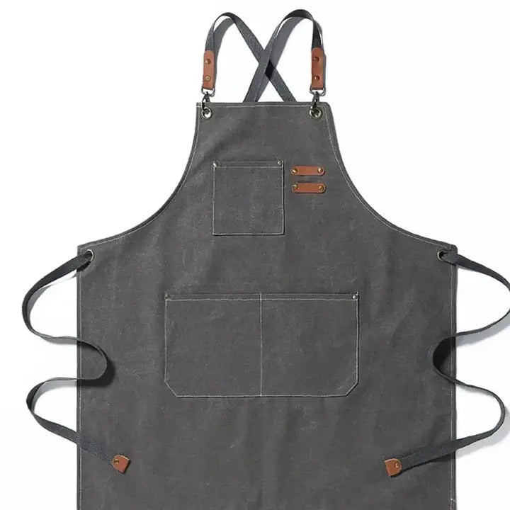 Heavy Cotton Canvas Cross Back Apron, Light Grey