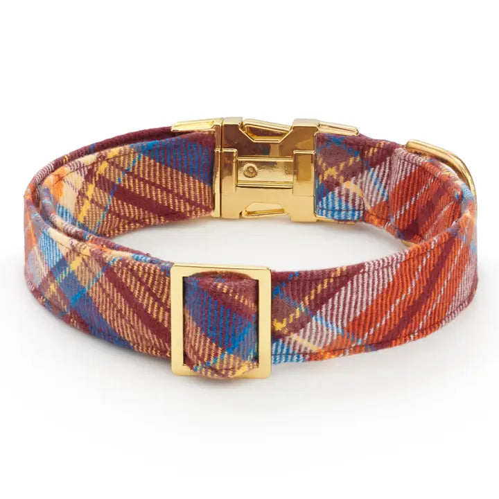 Marlow Plaid Flannel Dog Collar with Gold Hardware