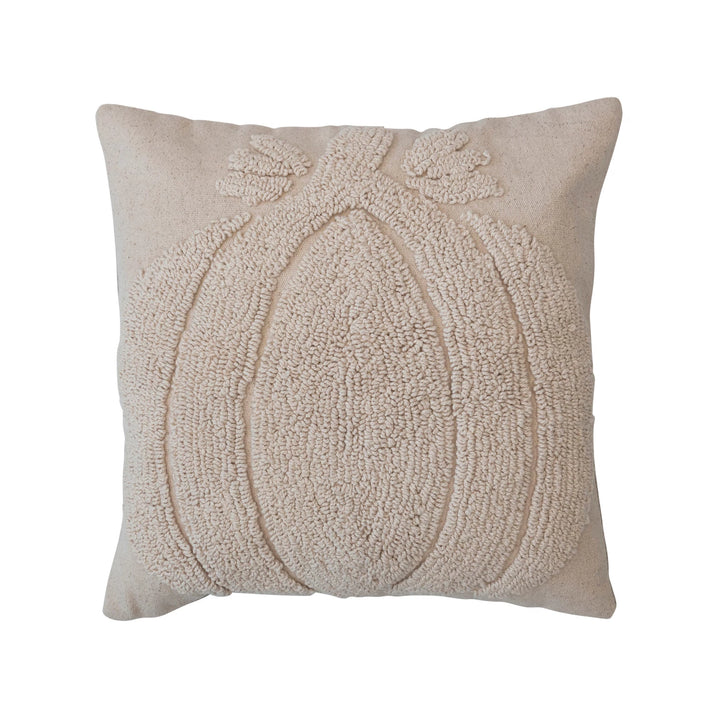 Square Tufted Pillow with Pumpkin & Chambray, 18"