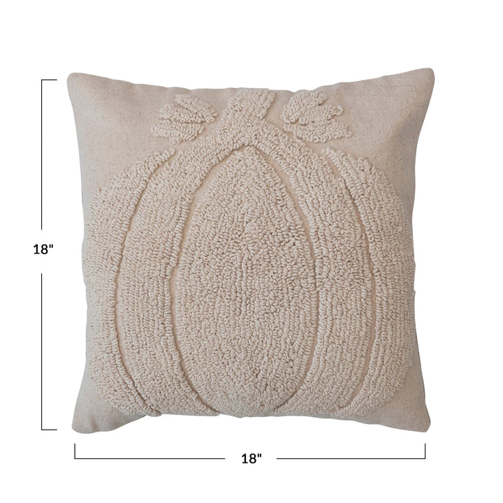 Square Tufted Pillow with Pumpkin & Chambray, 18"