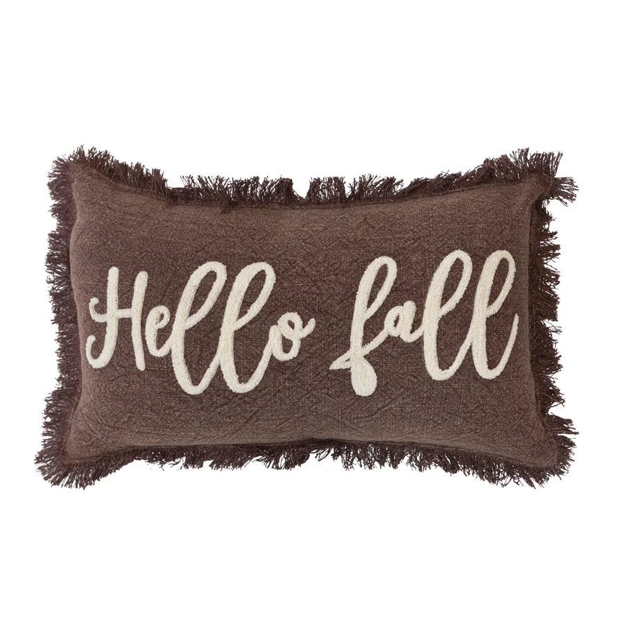 "Hello Fall" Stonewashed Tufted Lumbar Pillow, 20" x 12"