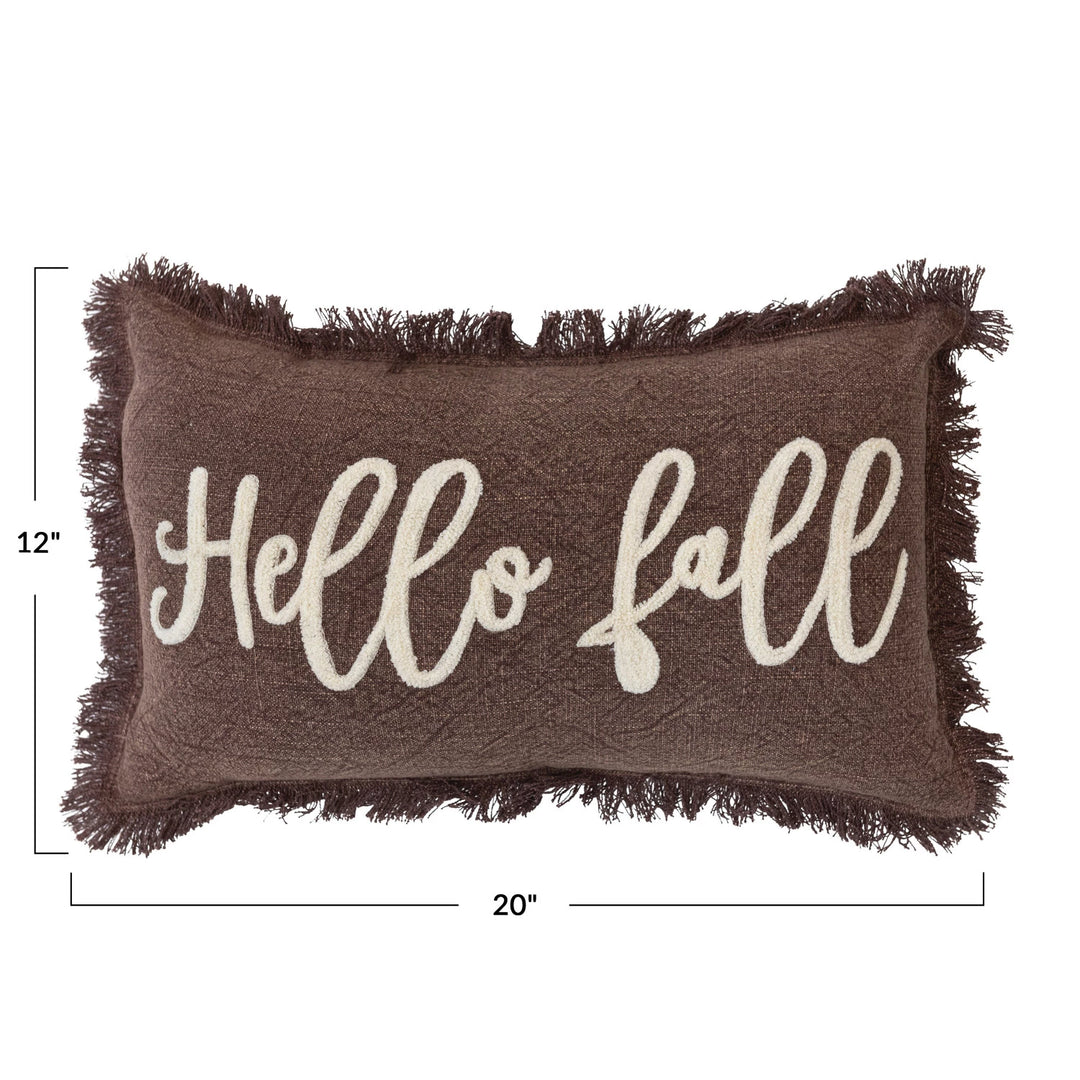 "Hello Fall" Stonewashed Tufted Lumbar Pillow, 20" x 12"