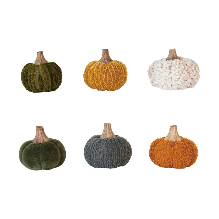 Cotton Blend Velvet Pumpkin + Wood Stem, 3.5"