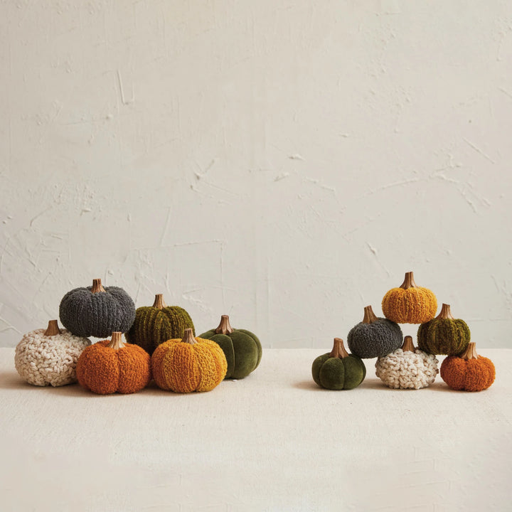 Cotton Blend Velvet Pumpkin + Wood Stem, 3.5"