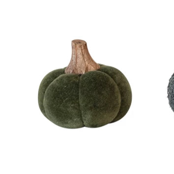 Cotton Blend Velvet Pumpkin + Wood Stem, 3.5"