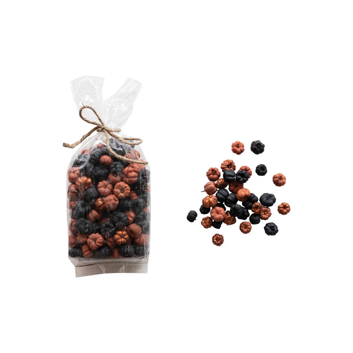 Dried Natural Pumpkin Shaped Pods Bag, Black + Orange
