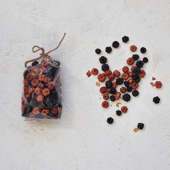 Dried Natural Pumpkin Shaped Pods Bag, Black + Orange