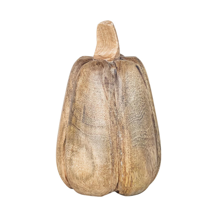 Carved Mango Wood Pumpkin, Natural
