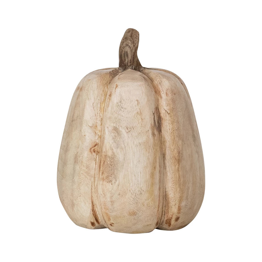 Carved Mango Wood Pumpkin, Natural