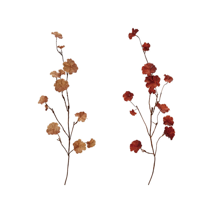 Two sets of floral branches with red and brown flowers on a white background