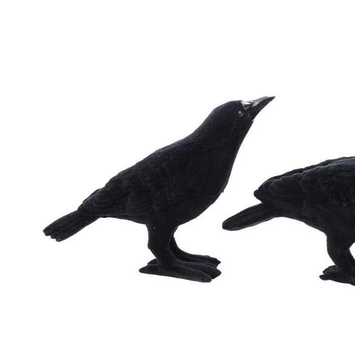 Flocked Resin Crows, 6.75 x 7.5