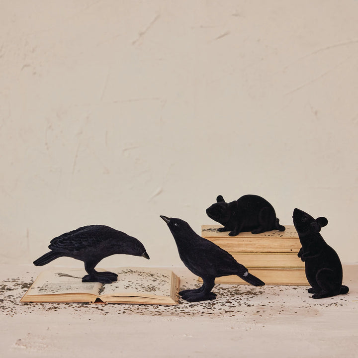 Flocked Resin Crows, 6.75 x 7.5